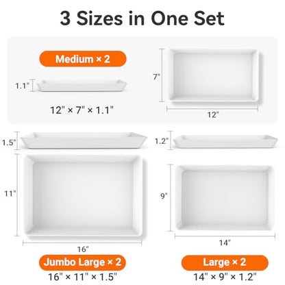 6-Pack Serving Tray for Parties, Serving Platter in 3 Sizes for Entertaining, Food Display, Plastic Trays for Cookies, Stackable Rectangular Platters for Family(White)