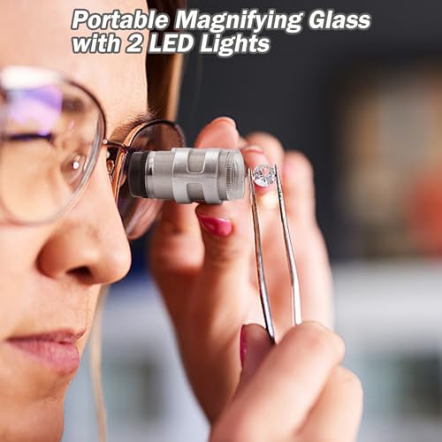 Rongon Small Magnifying Glass 45X Mini Pocket Microscope Jeweler Loupe Magnifier with 2 LED Lights for Jewelry Antiques
