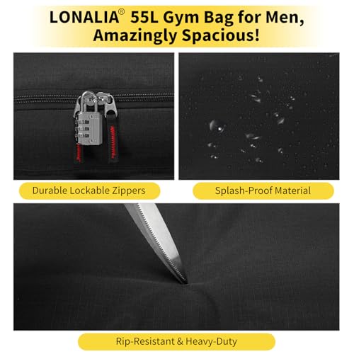 55L Sports Gym Duffle Bag for Men, 22 inch, Black | Large Capacity, Workout, Travel, Weekender, Fitness, Heavy Duty, Multi Pockets, Spacious - color: Black