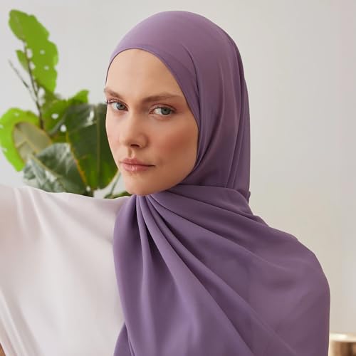 Modest Small Luxury Chiffon Hijab | Premium Lightweight, Flowy and Textured Chiffon Wrap Head Scarf for Women - color: Lilac