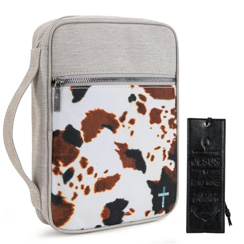 Montana West Bible Cover for Women Men with Leather Bookmark Book Carrying Cases Church Bag for Outdoor Protective - color: Cow Brown