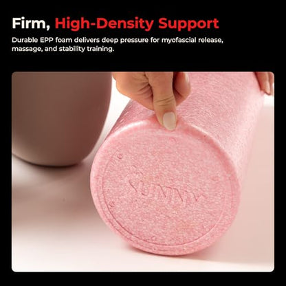 Sunny Health & Fitness High-Density Foam Roller 12" to 36", for Stretching & Muscle Recovery – Black, Blue, Pink - color: Pink, size: 12-Inch