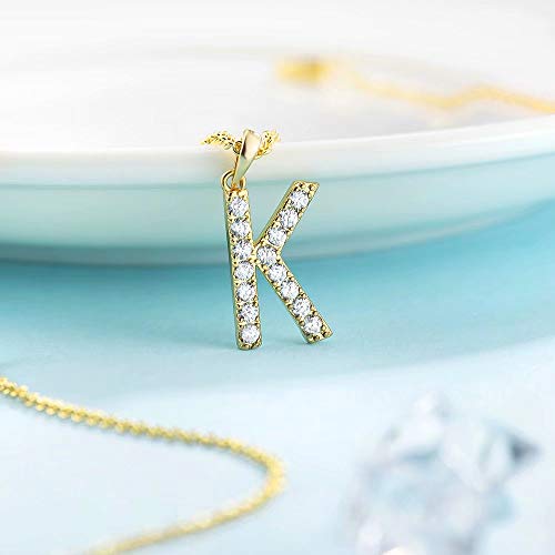 Tarsus Initial Cubic Zirconia Necklace Jewelry Gifts for Women Adjustable Chain 18" + 2" - style: Gold-K-Diamond style