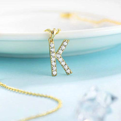 Tarsus Initial Cubic Zirconia Necklace Jewelry Gifts for Women Adjustable Chain 18" + 2" - style: Gold-K-Diamond style