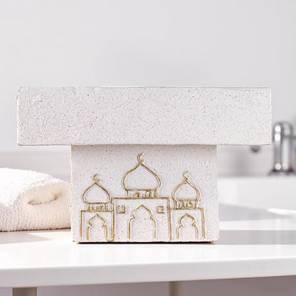 Decorative Mosque Sculpture with Gold Domes, White and Gold - color: Mosque Sculpture