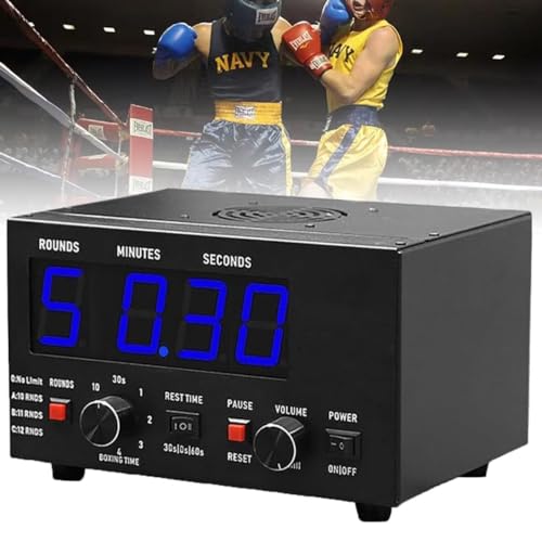 CHEFFS Professional Gym Timer with LED Display, Selectable Training Time and Cycle Repetitions, Adjustable Sound Gym Interval Timer for Muay Thai/MMA/Kickboxing(Blue)