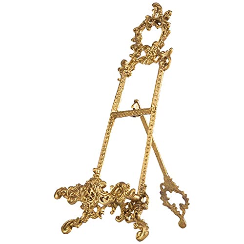 Antique Metal Recipe Book Holder, Vintage Gold Plate Display Photo Stands, Cookbook Stand, Foldable Mini Easel Holder, for Menu, Paintings, Platters, Table, Picture Frames, Plaques - size: S
