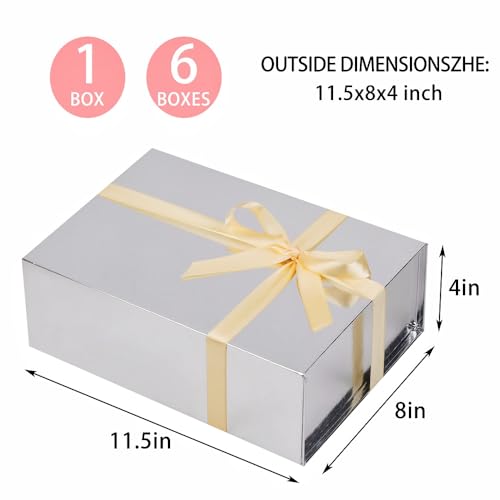 UoeRing 1 Pcs Silvery Gift Box 11.5x8x4 Inch with Magnetic Lid | Collapsible Luxury Present Box,for Birthday,Christmas Holiday Gift Includes Card,Ribbon,Tissue Paper & Shredded Filler - color: 11.5x8x4 Inch-Silvery-Pack of 1