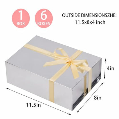 UoeRing 1 Pcs Silvery Gift Box 11.5x8x4 Inch with Magnetic Lid | Collapsible Luxury Present Box,for Birthday,Christmas Holiday Gift Includes Card,Ribbon,Tissue Paper & Shredded Filler - color: 11.5x8x4 Inch-Silvery-Pack of 1