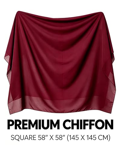 Lina & Lily Premium Chiffon Hijab Head Scarf Shawl Wrap for Muslim Women Square 58'' x 58'' - color: Dark Red