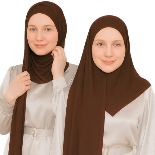 Instant Jersey Hijab for Women – Pre-Sewn Slip-On One-Piece, Soft Stretch, Opaque & Breathable - color: Brown