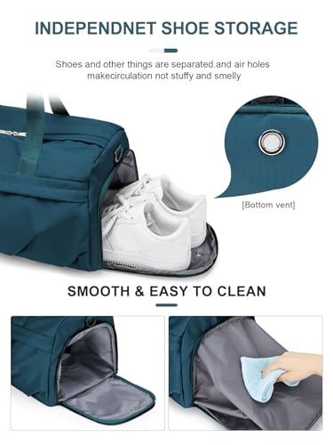 Gym Bag for Women Men with Shoe Compartment, Sport Duffel Bag, Waterproof Travel Weekender Overnight Carry on Bag for Yoga with Trolley Sleeve, Peacock Blue - color: A4-Peacock Blue