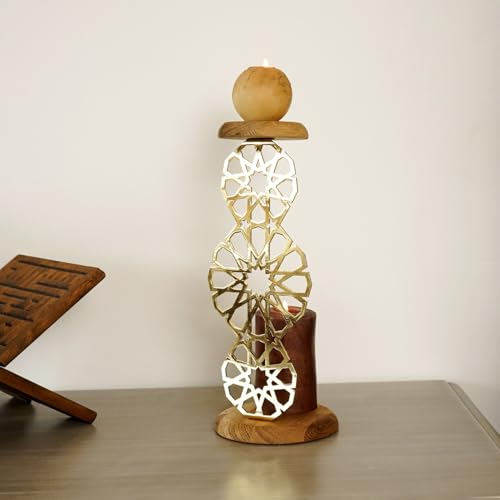 Metal Candle Holder Islamic Table Decor Muslim Home Decor Geometric Centerpiece Ramadan Decoration Eid Gift Shiny Gold 13.4" | 34 cm - color: Shiny Gold