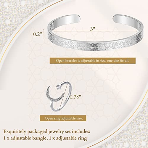 FABMODE Islamic Jewelry Set Allah Ayatul Kursi Bracelet with Ring Eid Ramadan Gift for Muslim Women