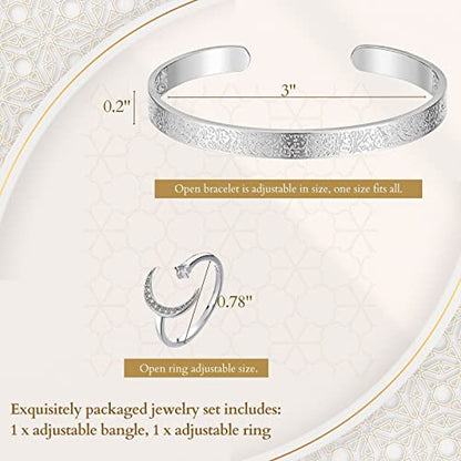FABMODE Islamic Jewelry Set Allah Ayatul Kursi Bracelet with Ring Eid Ramadan Gift for Muslim Women