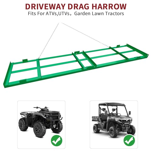 YITAMOTOR 8FT Heavy Duty Drag Harrow for ATV UTV with 6FT Chain | Yard Drag and Driveway Grader for Gravel, Lawn Leveling Tool, Green Rust-Resistant Coating - size: 8FT