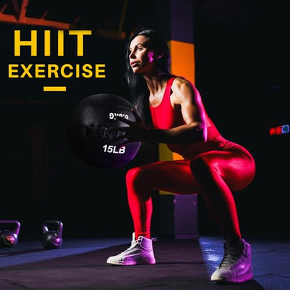 Lunmon Soft Wall Medicine Ball for Exercise Fitness Slam Weighted Med Ball with Non Slip Grip for Slamming Workout Strength Conditioning Core Training Lunge and Partner Toss - size: 15 lb