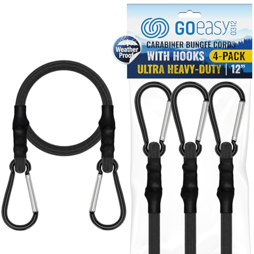 GOEASY0312 Bungee Cords with Hooks Heavy Duty 18" Carabiner, 4PCS Black | 200 LBS Max Break Strength, UV Resistant, Locking Carabiner Hooks, Double-Braided Latex & Rubber - color: Black