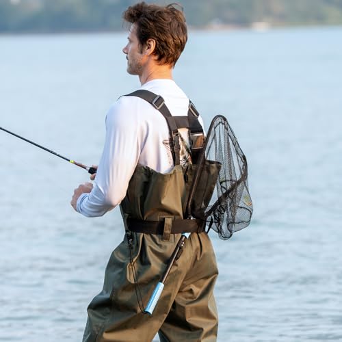 Calamus Triangle Fishing Net with Non-Slip Elastomer Handle | Lightweight & Strong, Foldable Landing Net, Elastic Lanyard and Belt Clip, UV-resistant Mesh, Fishing Gear for Men - style: 31" Full (Fixed Pole)