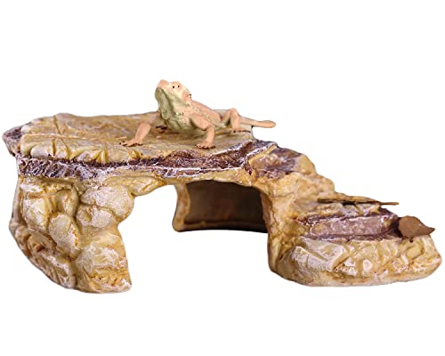 IBWell Turtle Basking Climbing Platform Aquarium Fish Tank Ornament Reptile Climbing Ramp Decorations for Salamanders Amphibians Newts, Terrace Tortoise Resting - SandyBrown - style: Sandy brown