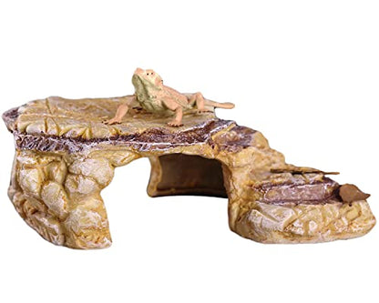 IBWell Turtle Basking Climbing Platform Aquarium Fish Tank Ornament Reptile Climbing Ramp Decorations for Salamanders Amphibians Newts, Terrace Tortoise Resting - SandyBrown - style: Sandy brown