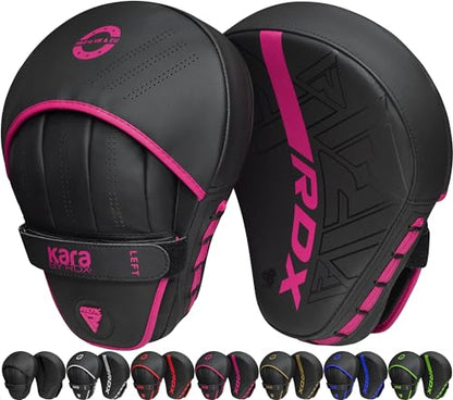 RDX Boxing Pads Curved Focus Mitts, Maya Hide Leather Kara Hook and jab Training Pads, Adjustable Strap Ventilated, MMA Muay Thai Kickboxing Coaching Martial Arts Punching Hand Target Strike Shield - color: Pink