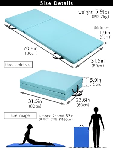 KaRaDaStyle Gymnastics Mat Folding Stretch Mats 71"x31"x2" Exercise Muscle Training Children Play Horizontal Bar Mat Yoga Sports Soundproof Home Use - color: Greige/3-fold