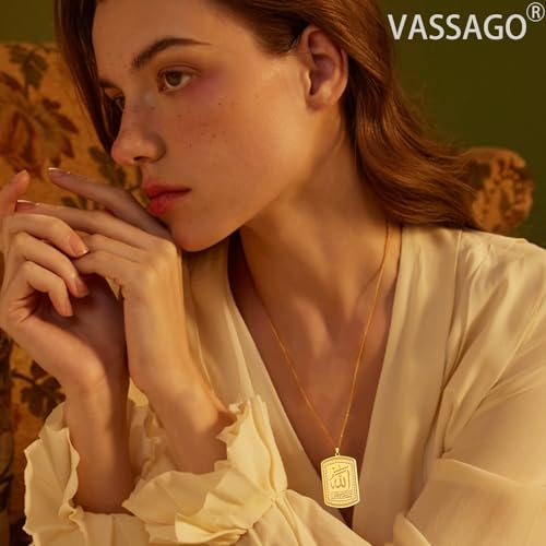 VASSAGO Allah Necklace for Women Men Stainless Steel Islamic Muslim Pendant Islam Religious Charm Jewelry Gift - color: Gold Allah Allah Medallion Necklace