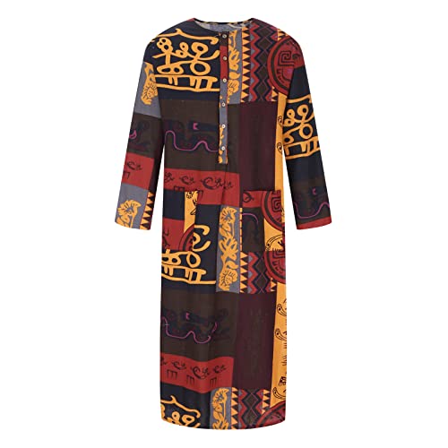 Men's Striped Robe Button Up Long Sleeve Kaftan Thobe Splits Long Gown Casual Shirt Ramadan Mosque Madrasa Outfits - color: Orange -2, size: Small