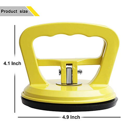 FCHO Glass Suction Cup Heavy Duty Aluminum Vacuum Plate Puller Handle Holder Hooks Duty Galss Lifting/Tile Suction Cup Lifter/Moving Glass/Pad for Lifting (Yellow, 2Pack) | Aluminum Single Glass Vacuum Suction Cup With Hooks For Tile Glass Moving Lifting
