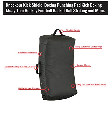 Kicking Shield Curved Muay Thai Strike Pad for Boxing, MMA Taekwondo Karate, Ideal for Martial Arts Suitable for Football, Basketball, Hokey, Lacrosse 28″x15″ - color: Black