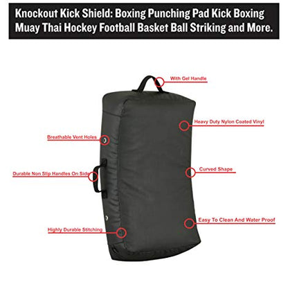 Kicking Shield Curved Muay Thai Strike Pad for Boxing, MMA Taekwondo Karate, Ideal for Martial Arts Suitable for Football, Basketball, Hokey, Lacrosse 28″x15″ - color: Black