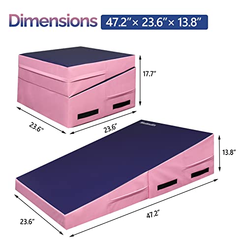 Matladin 48"x24"x14" Tumbling Mat - Folding Gymnastics Cheese Wedge Mat for Kids, Girls Home Training - color: Purple & Pink