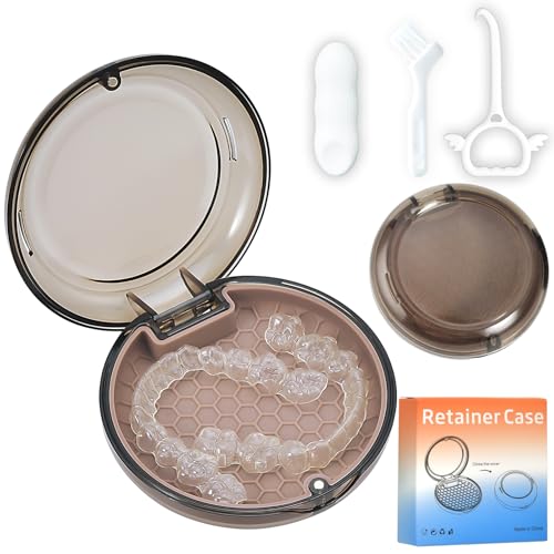 Retainer Case Slim Aligner Case with Vent Holes Removable Inner Tray Silicone for Easy Cleaning, Retainer Removal Tool and Brush (Clear Brown) - color: Clear Brown
