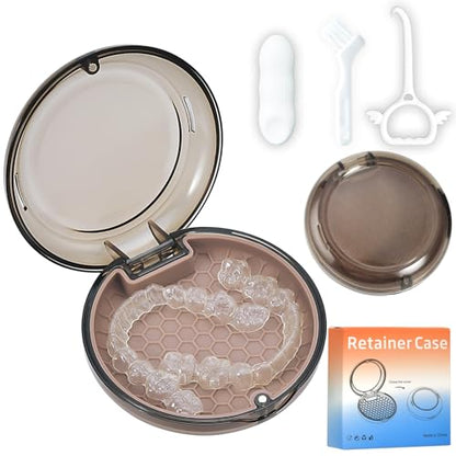 Retainer Case Slim Aligner Case with Vent Holes Removable Inner Tray Silicone for Easy Cleaning, Retainer Removal Tool and Brush (Clear Brown) - color: Clear Brown