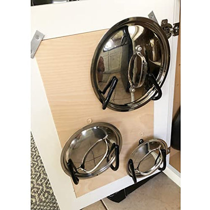 Pmsanzay Cabinet Door/Wall Mount Pot Lid Rack Pot Lid Holder Organizer for Kitchen Wall - Fit Standard Lids 5-10 Inches - Metal (pack of 4)
