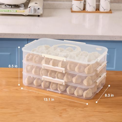 Plastic Cookie Storage Containers Airtight,3-Layer Food Storage Containers with Lid&Handle,Stackable Thicken Cookie Carrier for Transport Dumpling Storage Box,White
