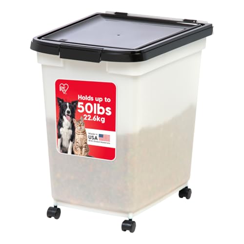 IRIS USA Dog Food Storage Container, Up to 50 lbs, Pearl/Black, Made in USA - color: Pearl/Black, size: 50 lbs