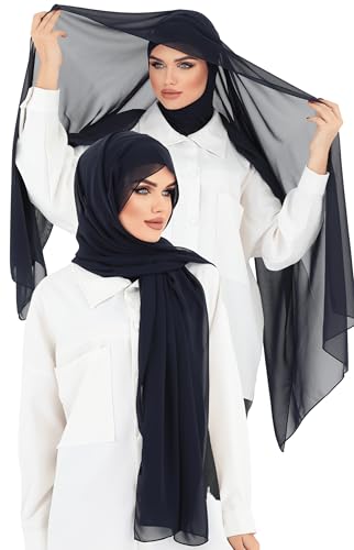 Instant Chiffon Hijab, Ready to wear hijab, modal wrap, Abaya, modern Instant Scarf, Soft breathable scarf - color: S7 Navy