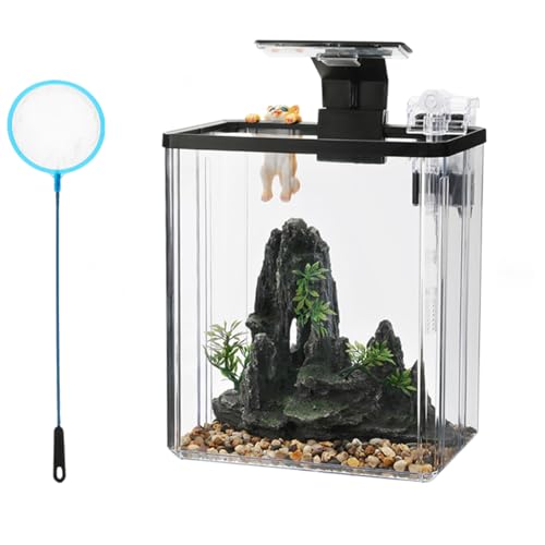 GarveeHome Fish Tank Aquarium, Smart Aquarium Starter Kits with Filter LED Light Silent Water Pump, Self Cleaning System High-Transparency Glass Decorate Water Plants and Sand - size: 22.5*15*28cm