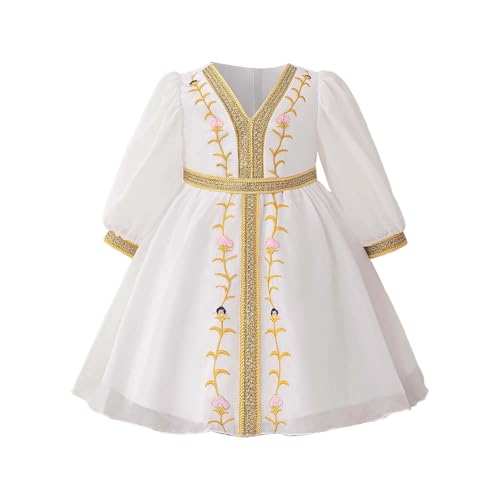 Girls Muslim Dress Kids Girls Floral Embroidery Prayer Dresses Long Sleeve V Neck Elegant Kaftan Dresses for Party - size: 18-24 Months