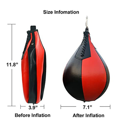 Boxing Speedbag Swivel Set with Black Leather Punching Ball & Pump - Professional MMA Speed Ball Boxing Punching Bag Muay Thai Exercise Equipment Kit