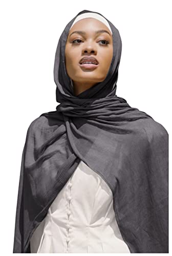 Txameru Hijab Scarf for Women - Muslim Rayon Crinkle With Fringe Edge - color: Smokey Gray