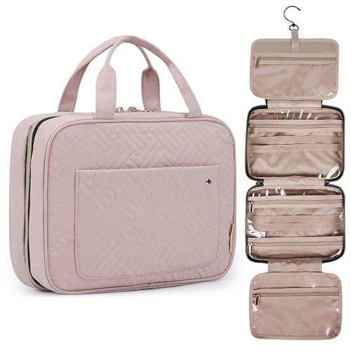 BAGSMART Toiletry Bag Travel Bag with Hanging Hook, Water-resistant Makeup Cosmetic Bag Travel Organizer for Accessories, Shampoo, Full-size Container, Toiletries (Baby Pink, Medium) - color: Baby Pink, size: Medium