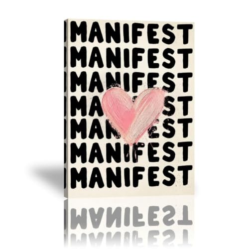 Manifest Poster Positive Affirmation Heart Love Canvas Wall Art - color: Frame-style-1, size: 24"L x 16"W