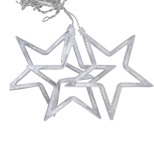 11.48ft Star Moon Curtain String Lights Waterproof 126 LED Fairy Starry String Lights for Wedding, Christmas, Party, Bedroom, Ramadan Decor Battery Operated, Warm White