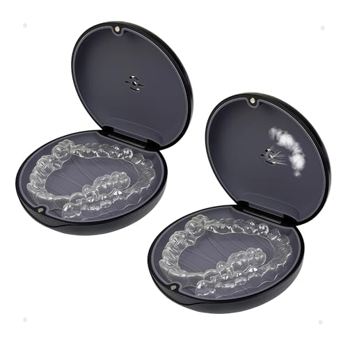 2 Pack Retainer Case with Vent Hole, Compatible with Invisalign | Portable Slim Travel Aligner Case,Secure Magnetic Closure-Food Grade Silicone Pad(2 Pack Black+Gray Silicone) - color: 2 Pack Black+gray Silicone