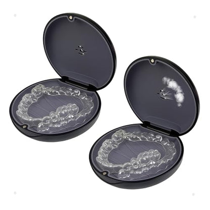 2 Pack Retainer Case with Vent Hole, Compatible with Invisalign | Portable Slim Travel Aligner Case,Secure Magnetic Closure-Food Grade Silicone Pad(2 Pack Black+Gray Silicone) - color: 2 Pack Black+gray Silicone