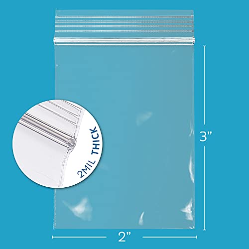 GPI - 1000 Count, 2" x 3" Clear Plastic Resealable Zip Bags, Bulk 2 Mil, Strong & Durable Poly Baggies with Resealable Zip Top Lock for Travel, Storage, Packaging & Shipping - size: 2" x 3"