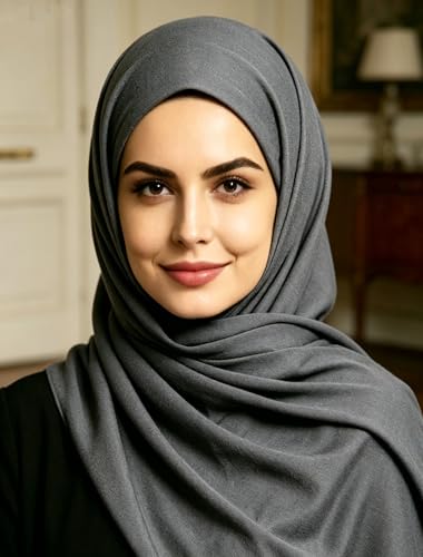 Lina & Lily Non-see-through Premium Jersey Maxi Hijab Head Scarf Wrap for Muslim Women - color: Dark Gray